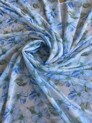 Blue floral crinkle chiffon - crinkle,